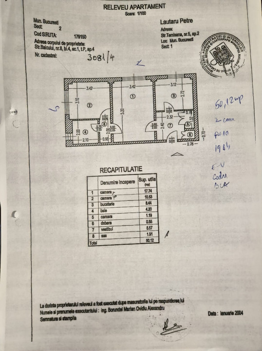 Apartament 2 camere - 53mp - Centrala proprie - zona Iancului