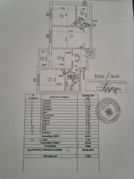  3 camere semidecomandat etaj 2 / an 1980- C-tin Brancoveanu