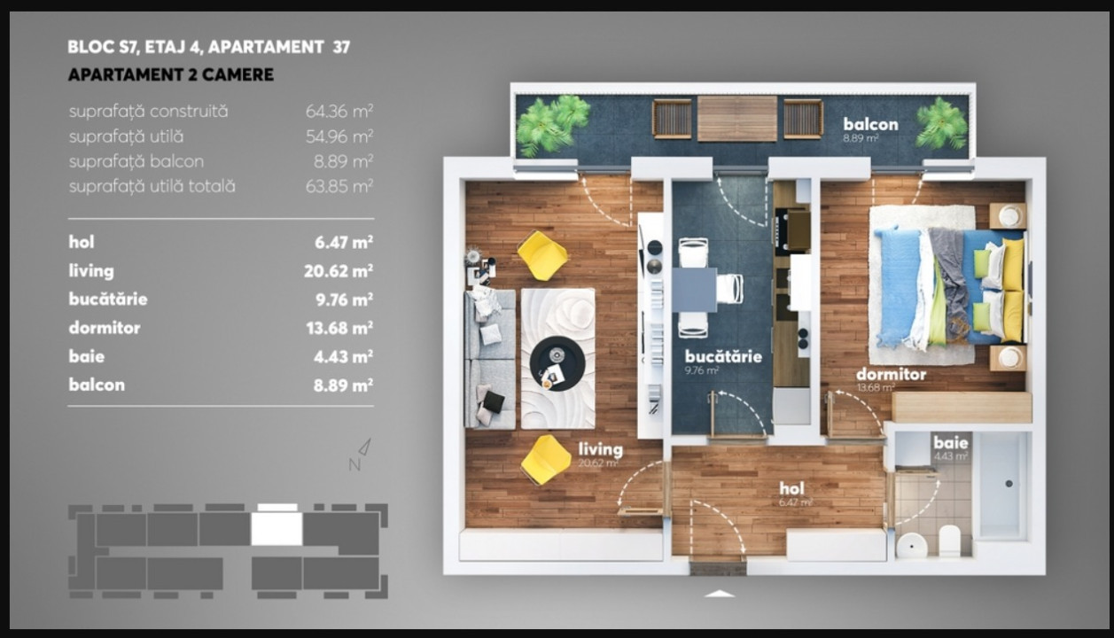 Apartament 2 Camere -Loc Parcare- Grand Kristal Residence