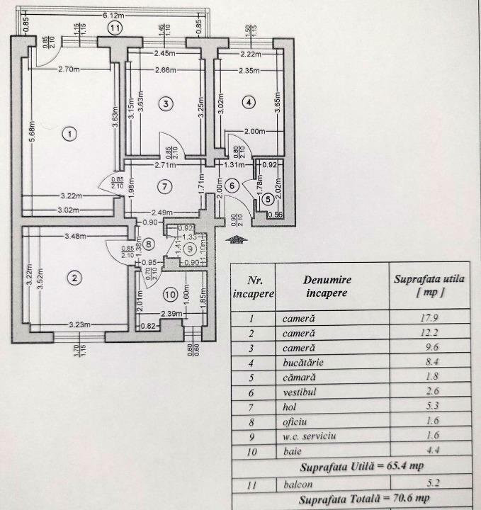 Apartament 3 camere - DECOMANDAT- Bulevardul Chișinău 