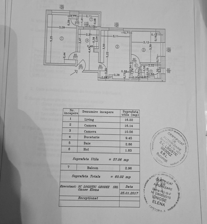 Apartament 3 camere -semidecomandat - plan 2 - Bd Chisinau