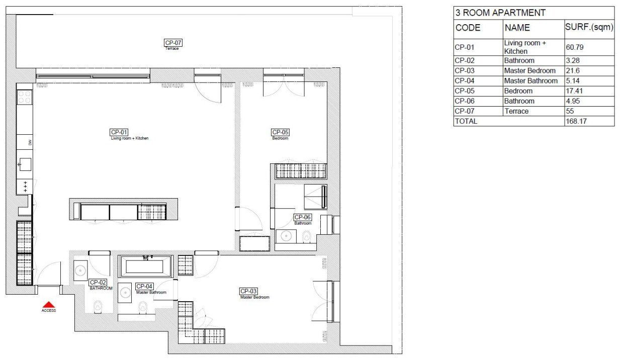 APARTAMENT PREMIUM 3 CAMERE,113MP+55MP TERASA, PARCARE, ONE RAHMANINOV