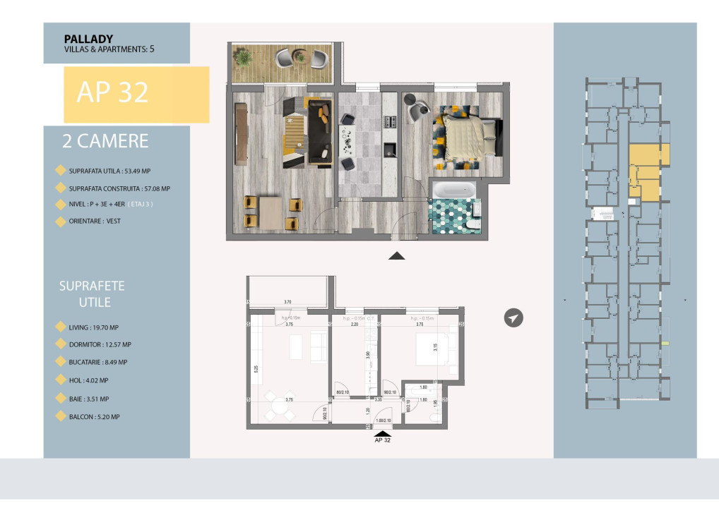 Aartament Decomandat 2 Camere ultrafinisaje constructie 2023 Pallady