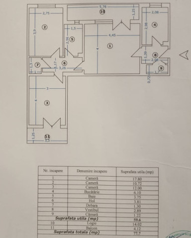 Apartament semidecomandat  3 camere Lujerului